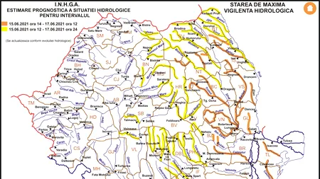 Cod portocaliu de inundații pe râuri din 15 județe. Autoritățile sunt în alertă până joi