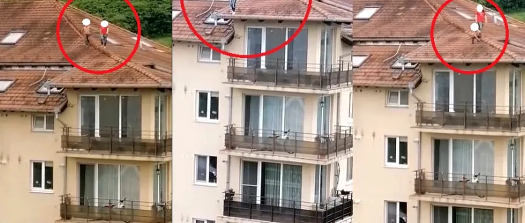 Inconștiență la nivel înalt! Doi copii, surprinși în timp ce se jucau pe ACOPERIȘUL unui bloc din Florești. O femeie a sunat la 112