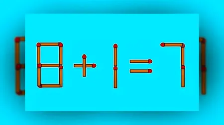 TEST IQ | Mută un singur băț de chibrit și corectează ecuația 8+1=7
