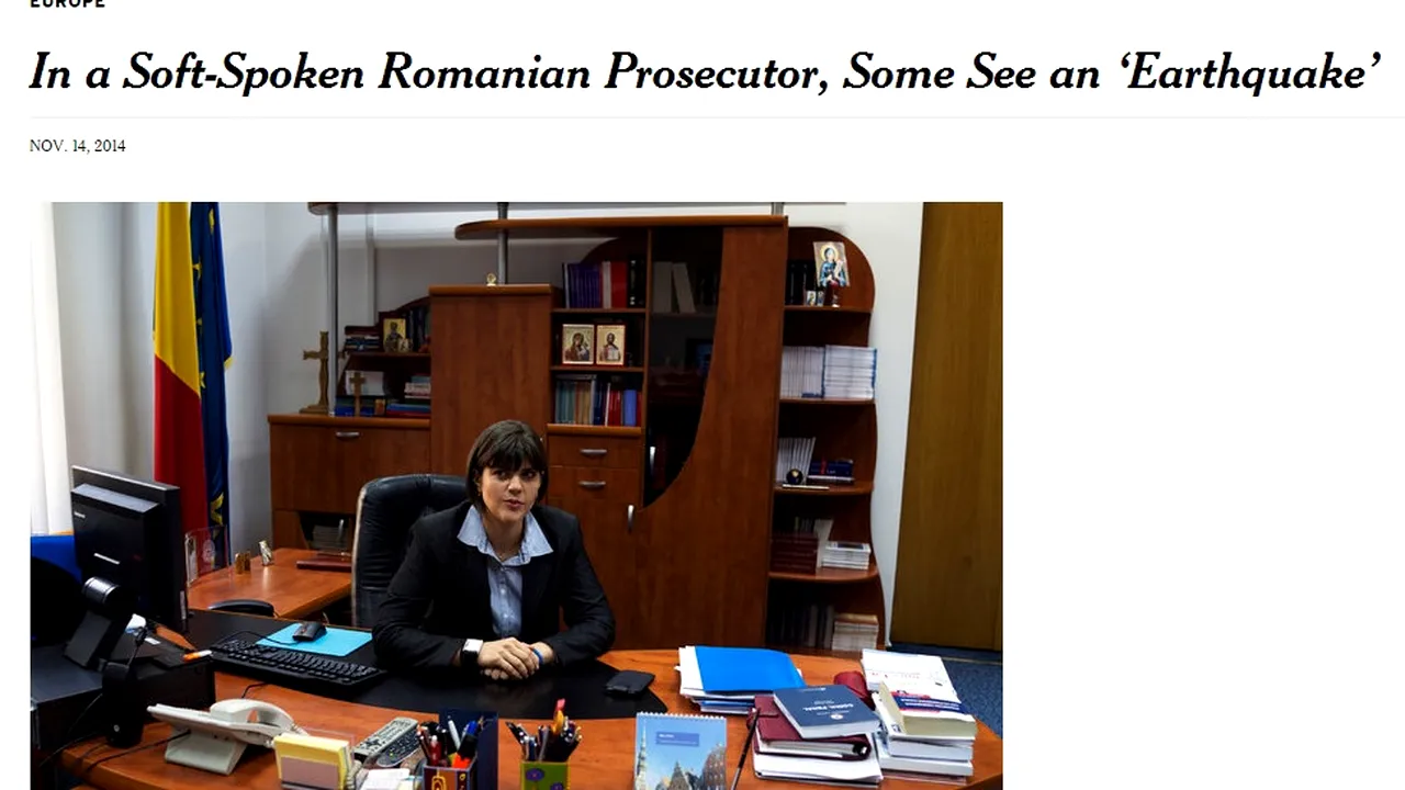 New York Times îi face profilul Laurei Codruța Kovesi: Unii văd în șefa DNA un „cutremur