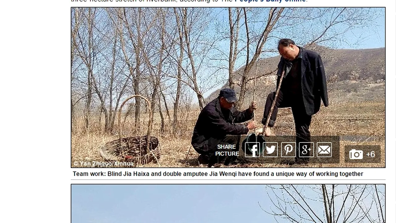 Unul este orb, iar celălalt nu are mâini. Cu toate acestea, doi bărbați au plantat 10.000 de copaci într-o zonă rurală din China
