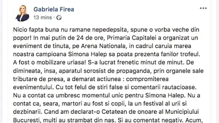 Pagina de Facebook a Gabrielei Firea a fost redeschisă