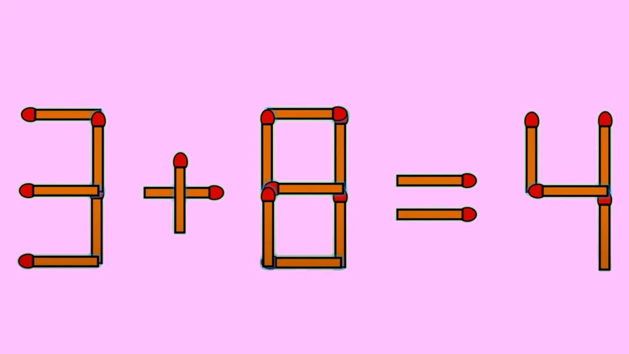 Test IQ exclusiv pentru genii | Mutați un singur chibrit, pentru a corecta 3 + 8 = 4