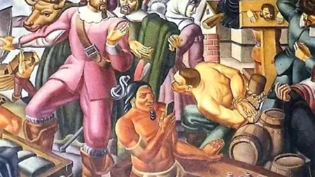 Detaliul BULVERSANT din acest tablou din anul 1937. Ce ține în mână bărbatul din imagine