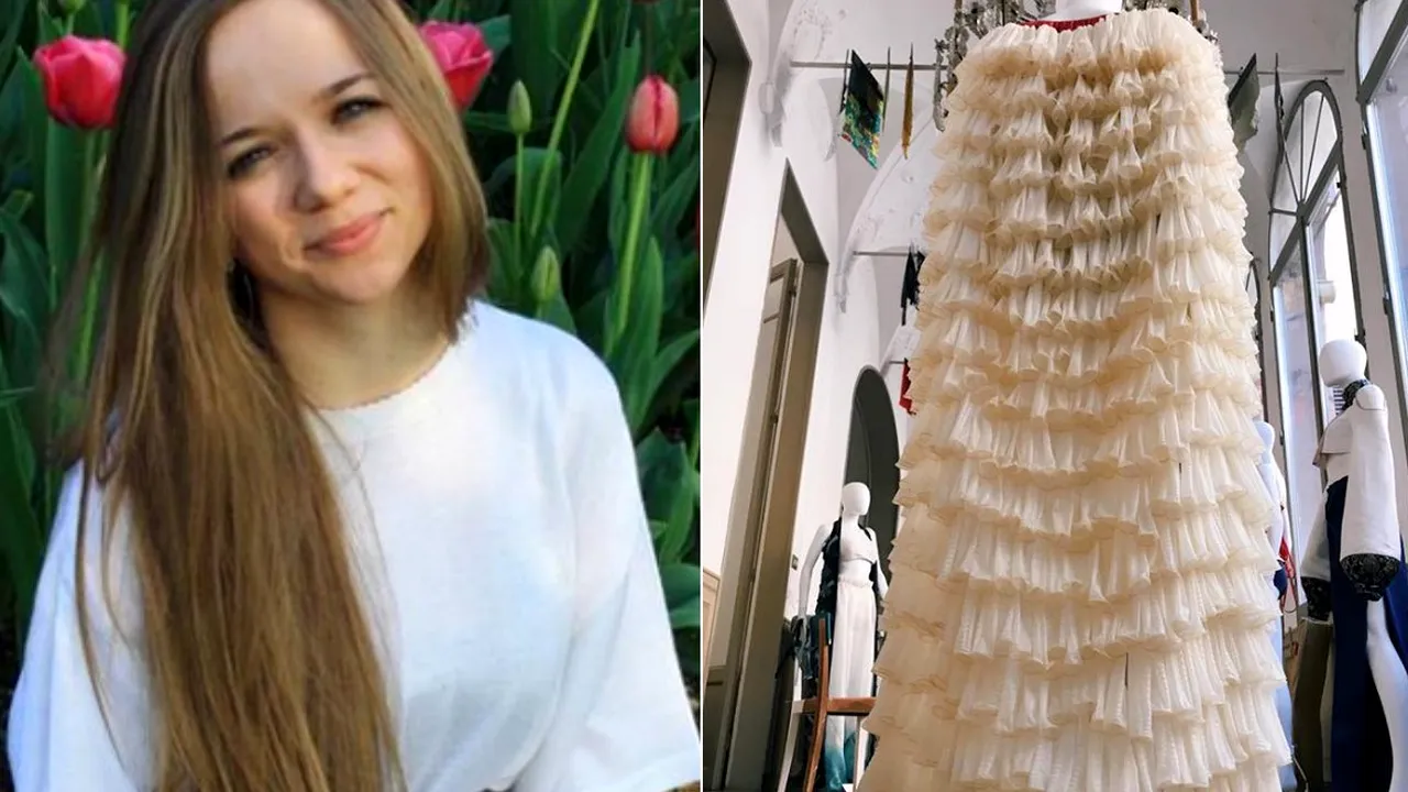 Rochie inedită, realizată din 1.000 de prezervative, creată de o tânără din Republica Moldova. Ce s-a întâmplat cu ambalajele - FOTO, VIDEO