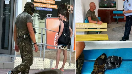 Bărbat ÎNARMAT, cu uniformă militară și cagulă, surprins pe străzile din Târgu-Jiu. Acesta a scăpat de armă înainte de a se întâlni cu polițiștii
