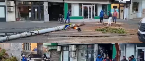 GALERIE FOTO: Incident periculos lângă Gara de Nord din București: Un stâlp de iluminat a căzut peste o trecere de pietoni