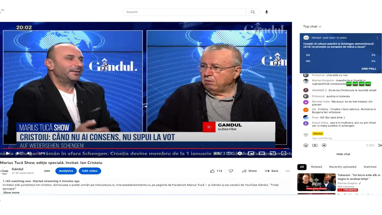 Poll Marius Tucă Show: „Credeți că refuzul aderării la Schengen demonstrează că UE ne privește ca europeni de mâna a doua?”