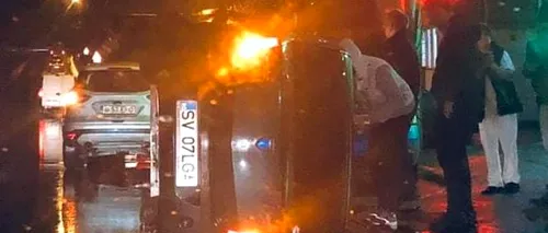 Mașină răsturnată în Capitală. Femeie de 90 de ani, rănită ușor