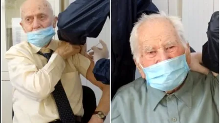 FOTO. Doi colonei în retragere ai Armatei Române de 101 și 99 de ani s-au vaccinat anti-COVID. “Împreună vom reuși!”