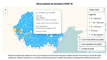 CNCAV a publicat harta interactivă a centrelor de vaccinare, pe tipuri de vaccin