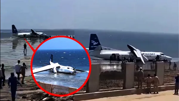 Imagini incredibile în Mogadishu. Un avion de pasageri a ajuns pe țărmul Oceanului Indian după o aterizare forțată, la doar 15 minute de la decolare