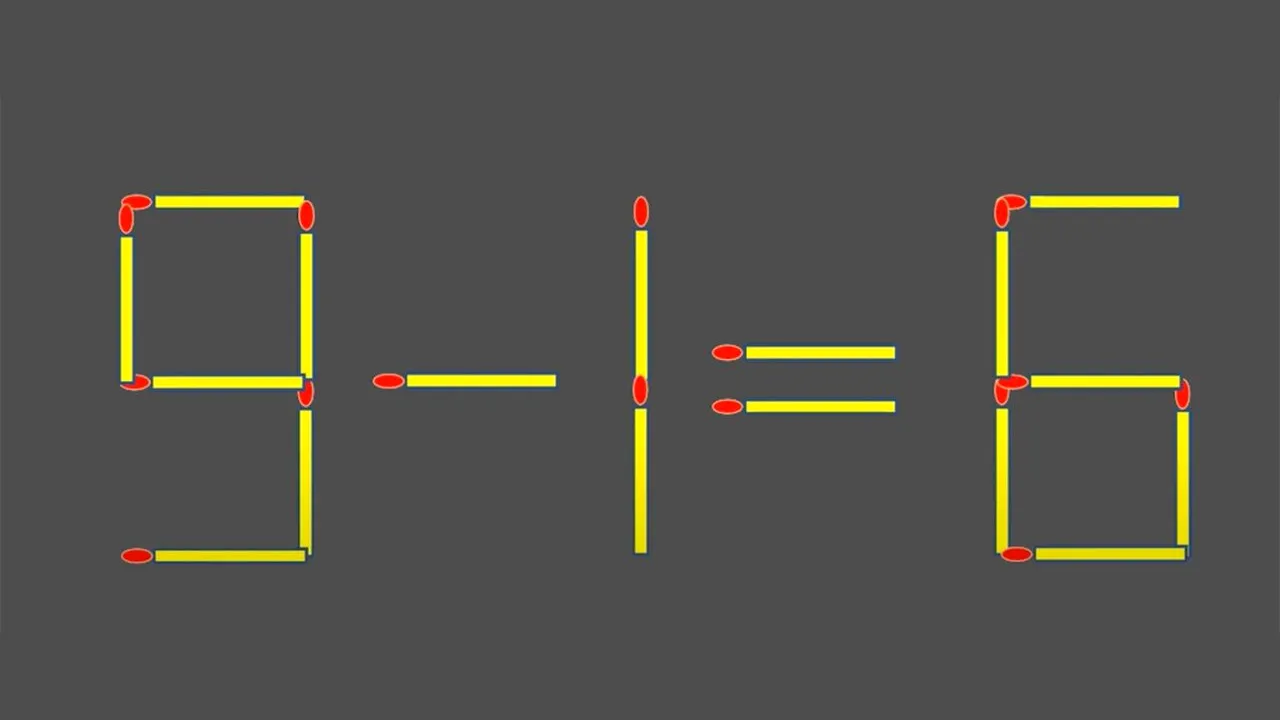 Test IQ cu chibrituri | Corectați 9-1=6, mutând un singur băț