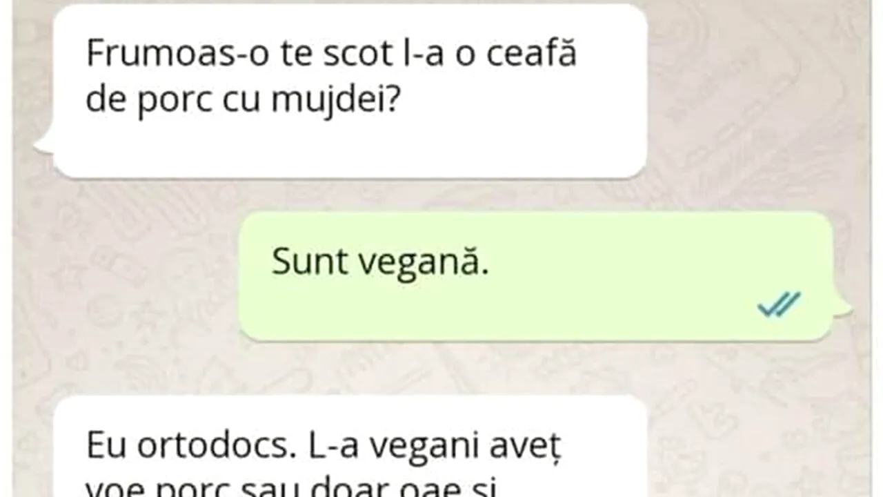 Bancul de sâmbătă | Agramatul, vegana și ceafa de porc