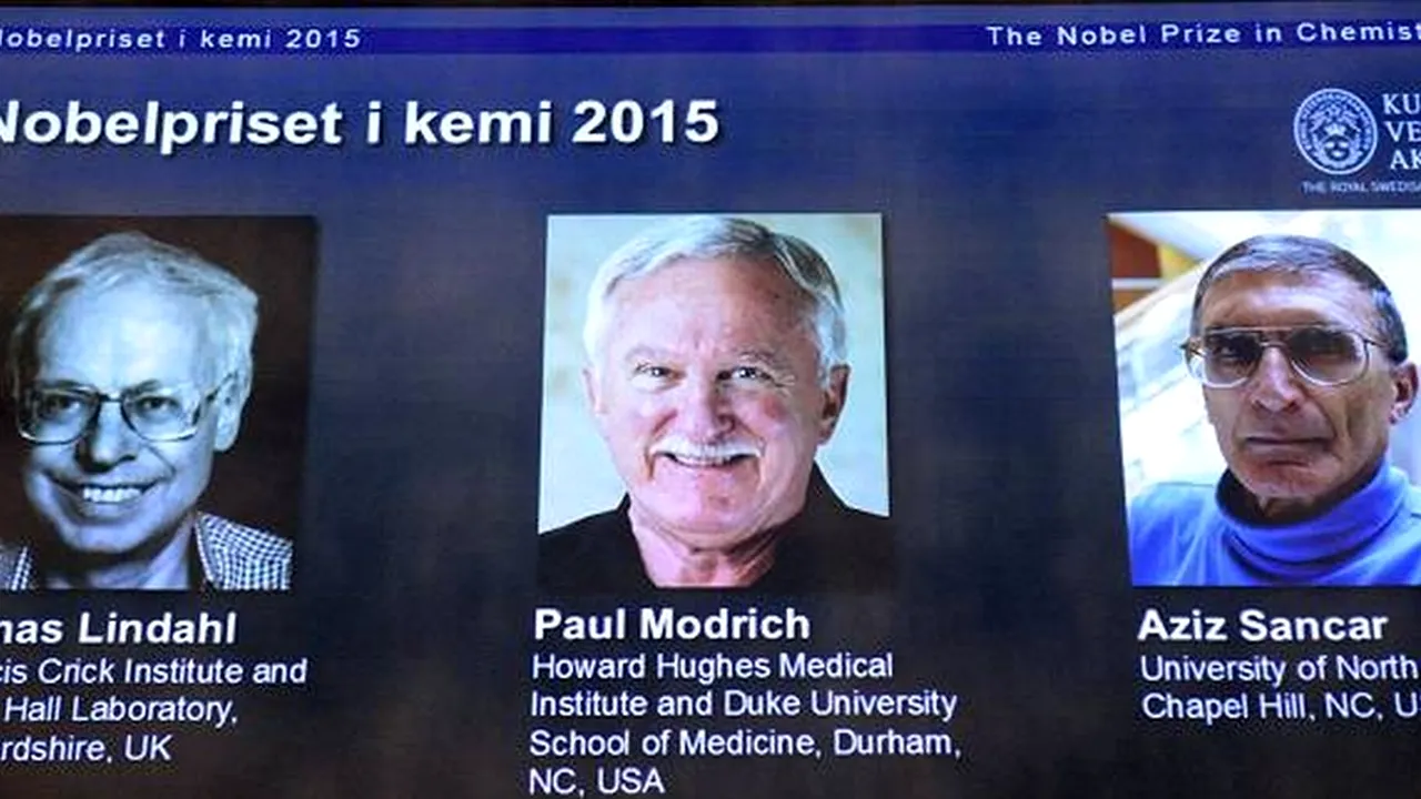 NOBEL 2015. Cercetătorii Tomas Lindahl, Paul Modrich și Aziz Sancar - premiul Nobel pentru chimie