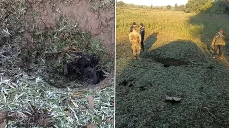 Imagini cu drona prăbușită în zona localității Plauru din județul Tulcea. Cum arată acum locul impactului și ce spun localnicii