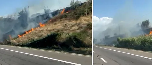 UPDATE | Circulația feroviară BLOCATĂ TOTAL pe Ruta București-Constanța din cauza a două incendii de vegetație. Pe A2 se circulă cu dificultate