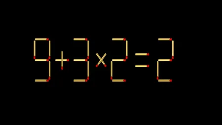 Test IQ exclusiv pentru genii | Mutați 1 singur chibrit pentru a corecta egalitatea: 9+3x2=2