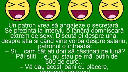 BANC | O secretară la interviu: „Păi știți.. eu nu stau pe mai puțin de 500 de euro