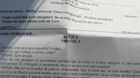 SUBIECTE și BAREM BAC 2016 ROMÂNĂ: Romanul psihologic și interbelic și un text dramatic, subiecte la prima probă scrisă la Bacalaureat