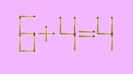 Test de inteligență | Mutați 1 băț pentru a corecta egalitatea 6+4=4. Geniile găsesc toate cele 3 soluții!