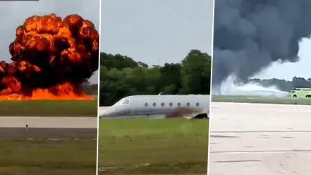 Imagini dramatice. Un avion a explodat după o aterizare forțată în Republica Dominicană. Doi oameni și-au pierdut viața
