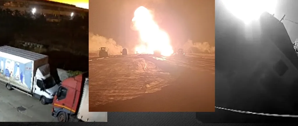 VIDEO | Explozia de la Călimănești a fost surprinsă de camerele de supraveghere / Unul dintre muncitori ar fi lovit conducta de gaz cu un utilaj