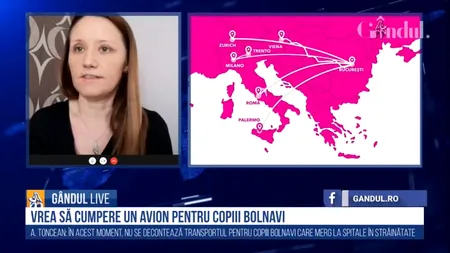 GÂNDUL LIVE. Adelina Toncean, fondatorul Asociației Blondie: Dorim să înființăm un serviciu de ambulanță aeriană care să ducă copiii bolnavi care au nevoie în străinătate. Am primit donații inclusiv de la unii parlamentari | VIDEO
