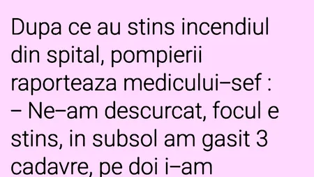 BANCUL ZILEI | Pompierii și incendiul din spital
