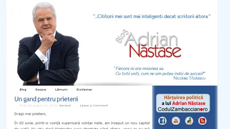 Adrian Năstase, prima postare pe blog din închisoare: 