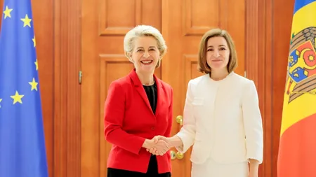 Maia Sandu, în cadrul conferinței de presă cu Ursula von der Leyen: ”Mulțumim României datorită căreia astăzi avem curent electric în casele noastre”.