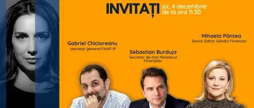 GÂNDUL LIVE. Sebastian Burduja, secretar de stat în Ministerul Finanțelor, se află printre invitații Emmei Zeicescu la ediția de vineri, 4 decembrie 2020, de la ora 11.30