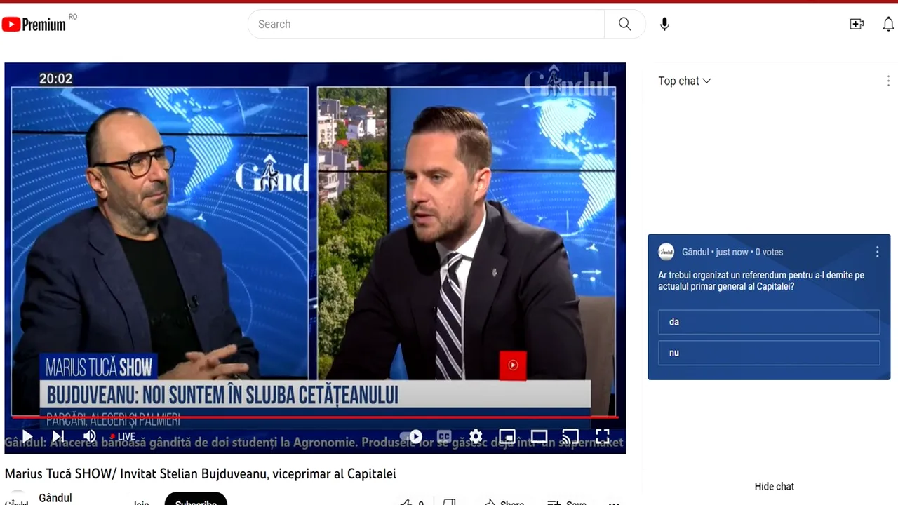 POLL Marius Tucă Show: „Ar trebui organizat un referendum pentru a-l demite pe actualul primar general al Capitalei?”