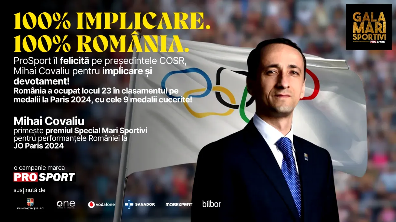 Mihai Covaliu, PREMIAT la Gala Mari Sportivi ProSport! S-au împlinit 110 ani de olimpism în România