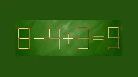 TEST IQ | Mutați un singur băț de chibrit pentru a corecta egalitatea 8-4+3=9