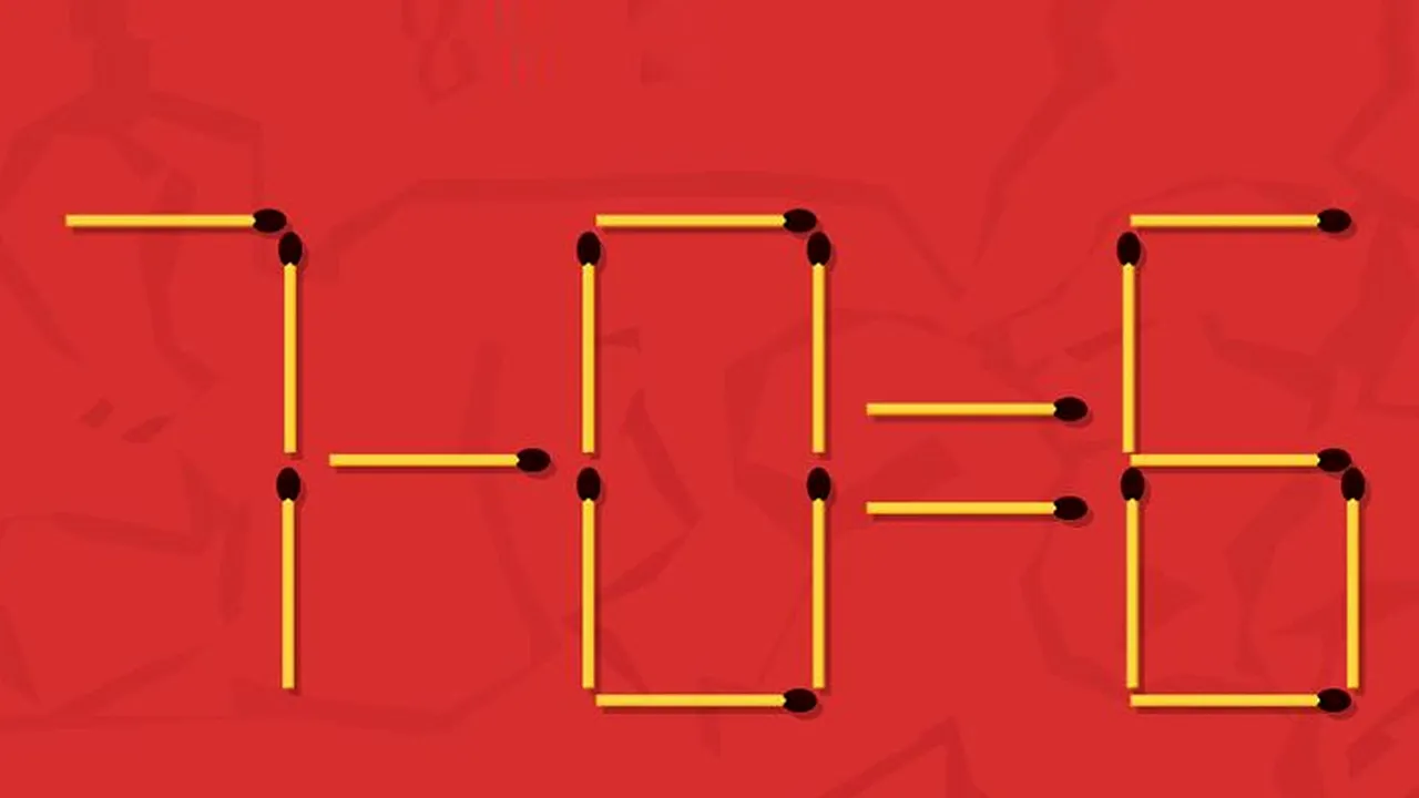 TEST IQ | Mutați 3 bețe de chibrit pentru a obține o egalitate adevărată din: 7-0=6