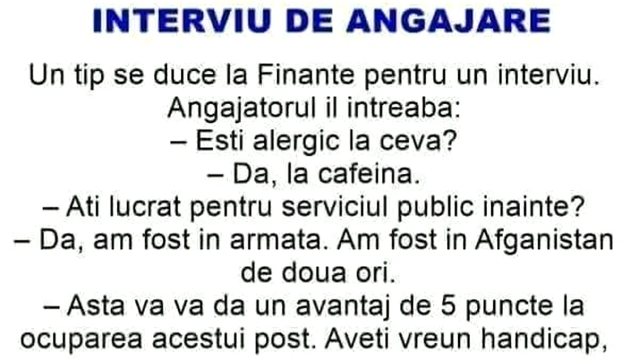 BANCUL ZILEI | Interviu de angajare la Finanțe