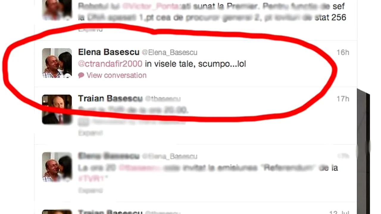 Elena Băsescu face campanie pe Twitter pentru tatăl ei și se războiește cu 
