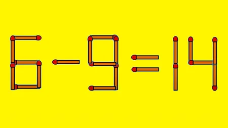 TEST IQ | 6-9=14 este greșit. Pentru a corecta egalitatea, mutați un singur chibrit