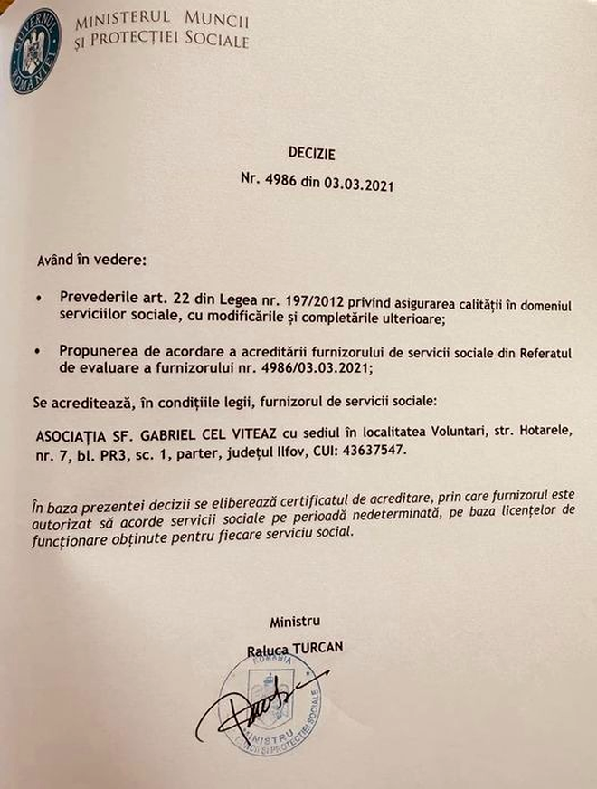 document semnat de Raluca Turcan în calitate de ministru al Muncii