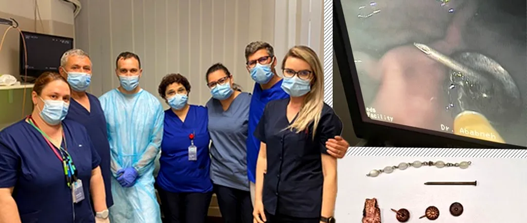FOTO | Caz incredibil la Suceava. Medicii au scos din stomacul unui pacient pioneze, cuie, o parte dintr-o balama de ușă, un termometru cu mercur și o brățară