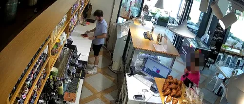 O clientă cu o mașină extrem de scumpă, surprinsă de camere în timp ce fură pușculița angajaților unei cofetării din <i class='ep-highlight'>Sibiu</i>