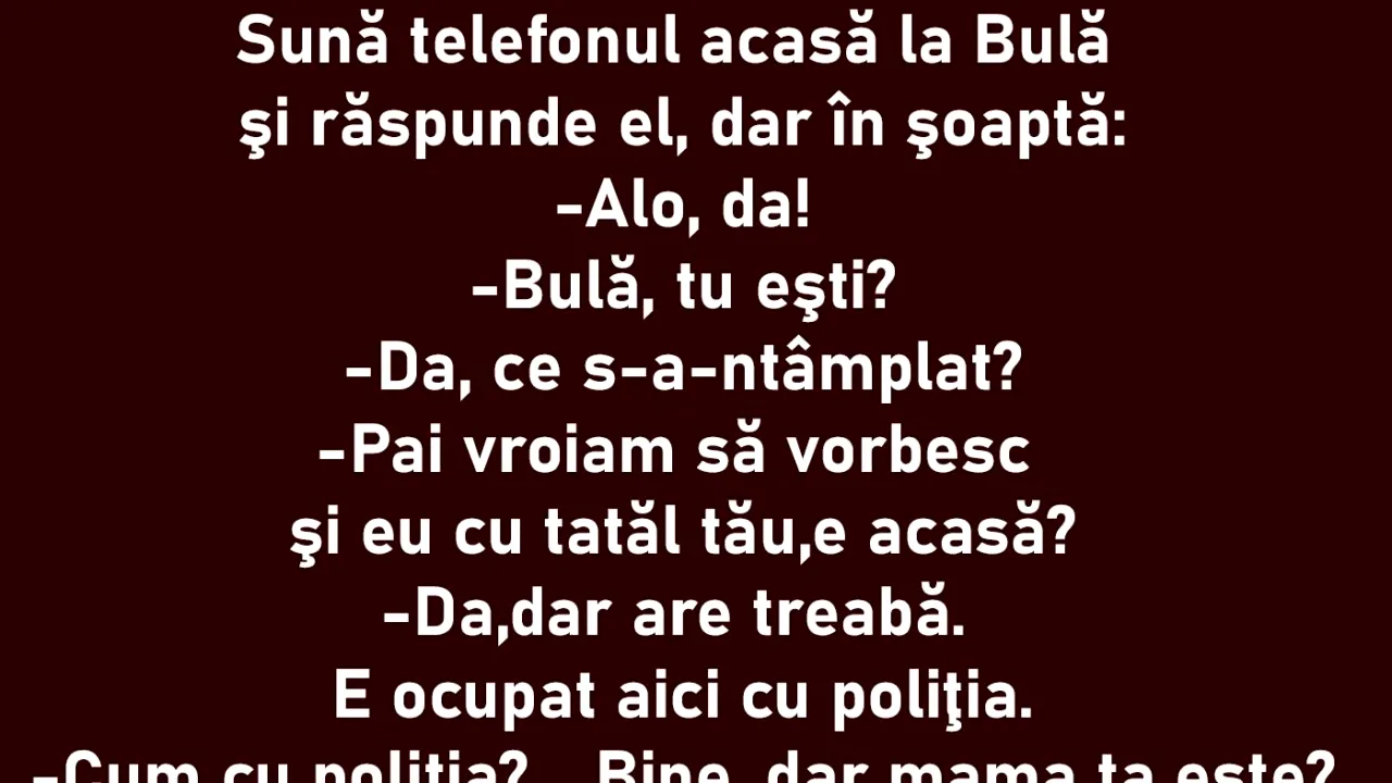 Bancul zilei | Sună telefonul acasă la Bulă...