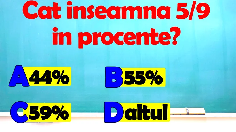 Test de inteligență | Cât înseamnă 5/9 în procente: 44%, 55%, 59% sau alt răspuns?