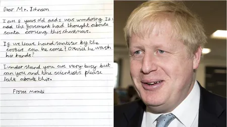 Boris Johnson, către un copil de 8 ani: Moș Crăciun va veni „dacă pui dezinfectant lângă prăjituri”