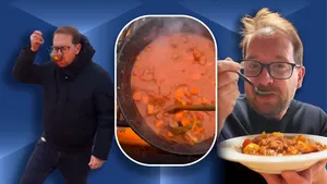 E român abia de 10 zile şi deja spune că gulaşul e bănăţean. Dominic Fritz a gătit în 4 ore mâncare la ceaun pentru 28 de persoane