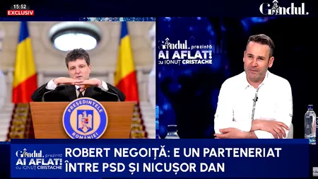 Robert Negoiță susține ca PSD are un parteneriat cu Nicușor Dan și că există o prietenie între Grindeanu și președinte