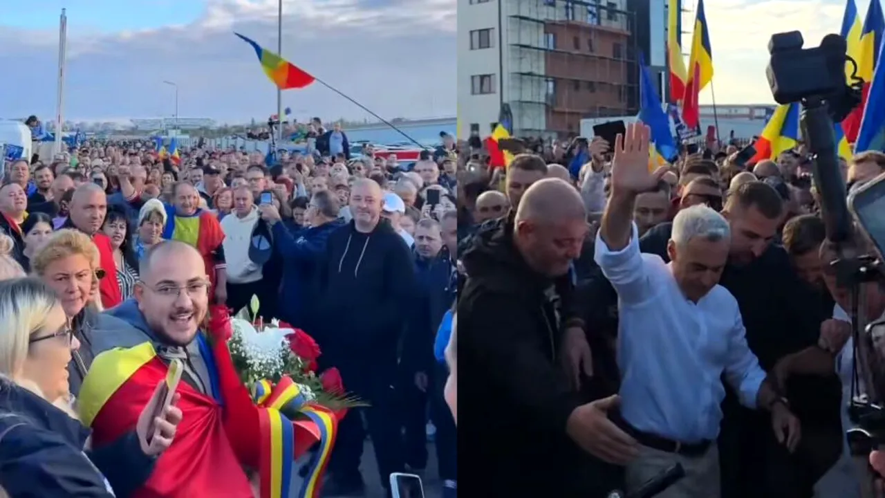 Călin Georgescu, întâmpinat de susținători la Piața 100 din Oradea. Oamenii scandează: 