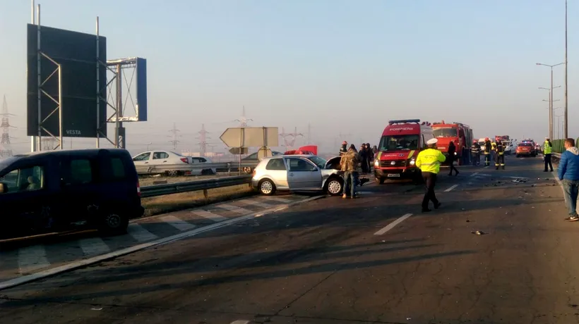 Un nou accident în lanț pe A2: 17 mașini implicate într-un carambol la intrarea în București