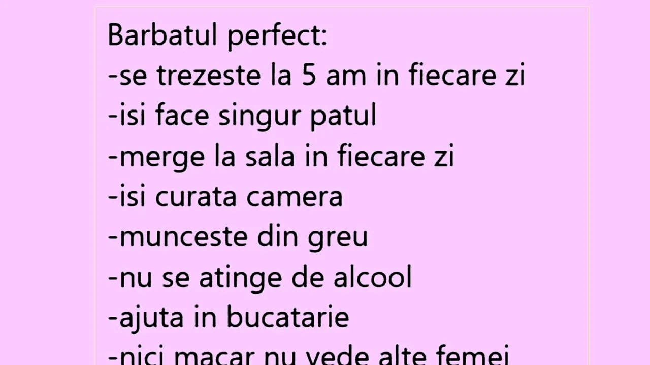 Bancul de sâmbătă | Definiția bărbatului perfect